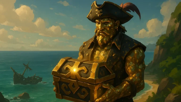 Pirate showing the glowing Gold Curse skin in Sea of Thieves